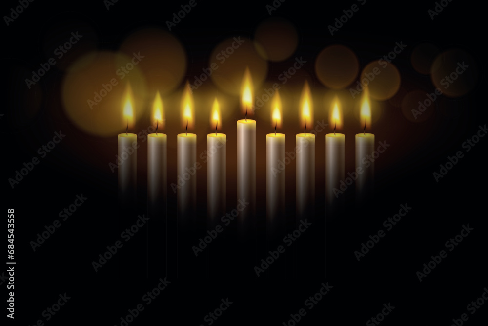 Hanukkah menorah, or hanukkiah for Jewish holiday Hanukkah. Hanukkah lamp, nine-branched candelabrum. EPS10 vector.