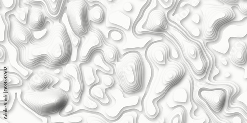 Topographic map in contour line Geography relief. Abstract lines background paper texture Imitation of a geographical map shades beautiful white color palette colors, waves and layers