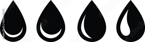 Water drop shape collection. black water drops set. Water or oil drop. Flat style. raindrop or sweat, wet droplets of dew shapes. Vector illustration photo