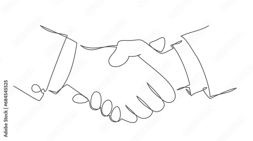 Handshake One line drawing isolated on white background Handshake One line drawing isolated on white background