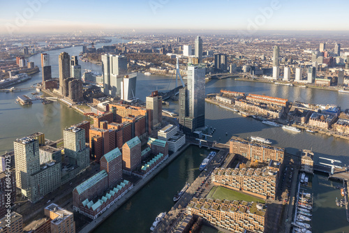 Aerial view residential area Kop van Zuid in Rotterdam, Netherlands photo