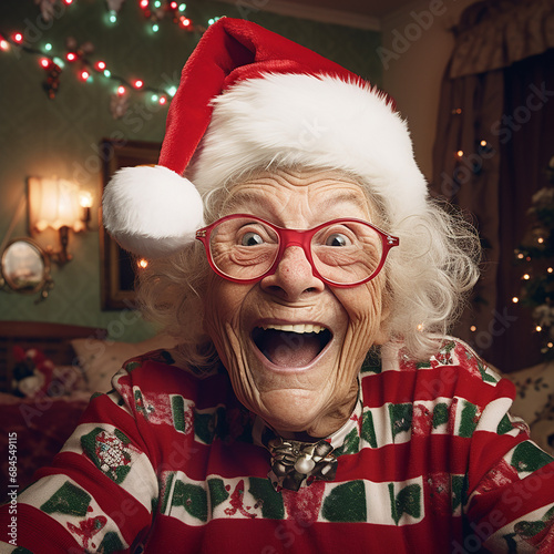 portrait of a senior woman with christmas hat
