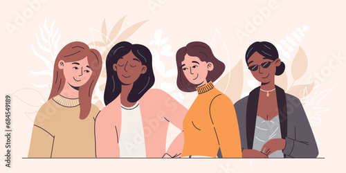 Elegant flat fashionable women friends in casual clothes. Vector isolated girl models.