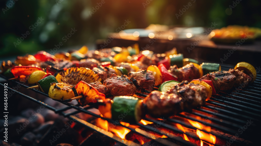 Generative ai illustration of Barbeque grill with delicious grilled meat