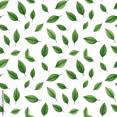 a green leaf on a white seamless pattern background.