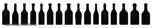 Set of silhouettes and outlines of  bottles. Black silhouette of a vessel for various types of drinks. 