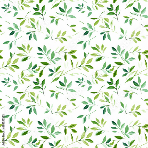 a green leaf on a white seamless pattern background.