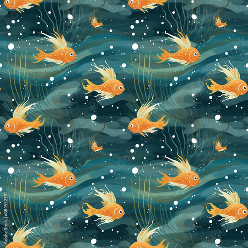 a sea creature swims across shallow waters seamless pattern background