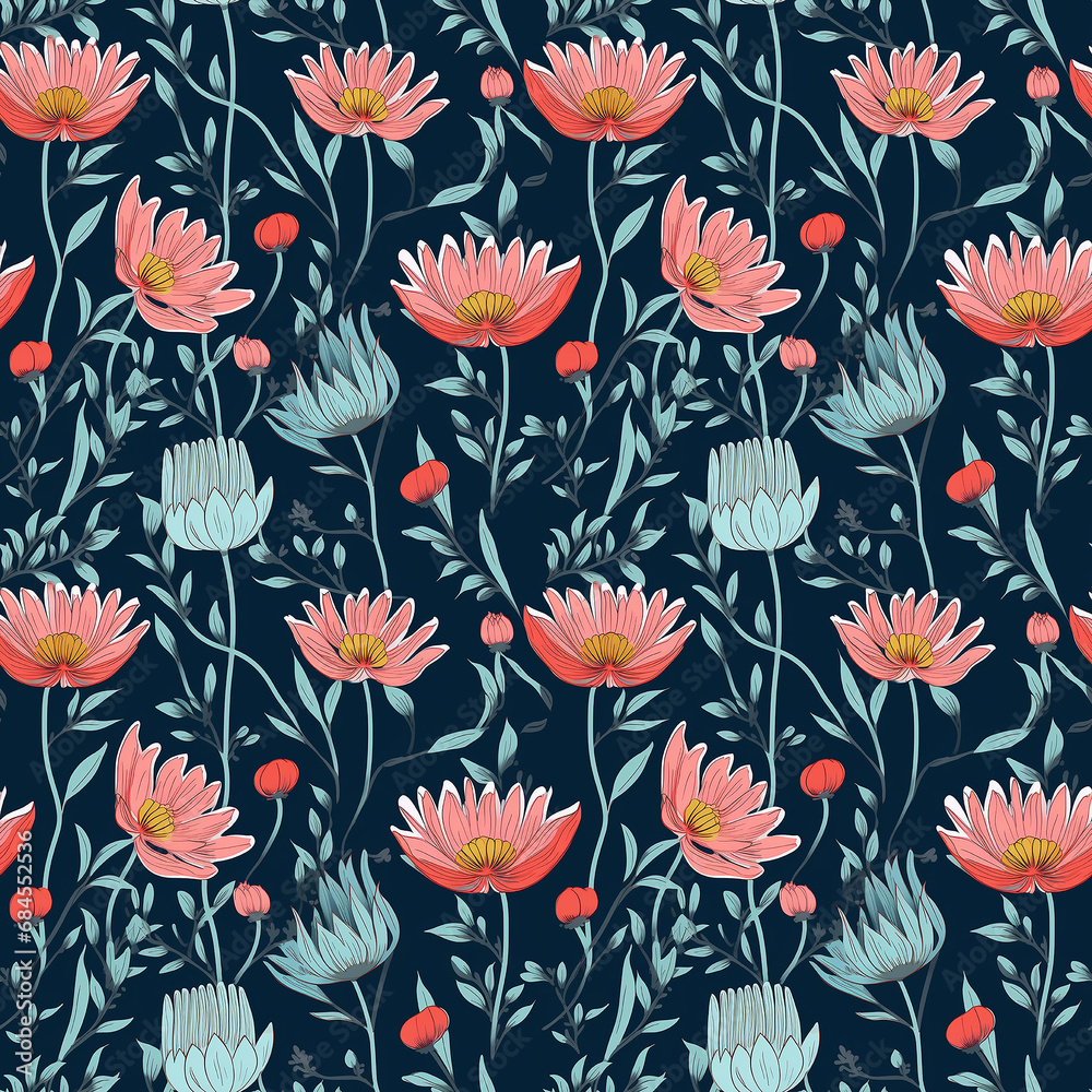 flowers with the stems showing seamless pattern background