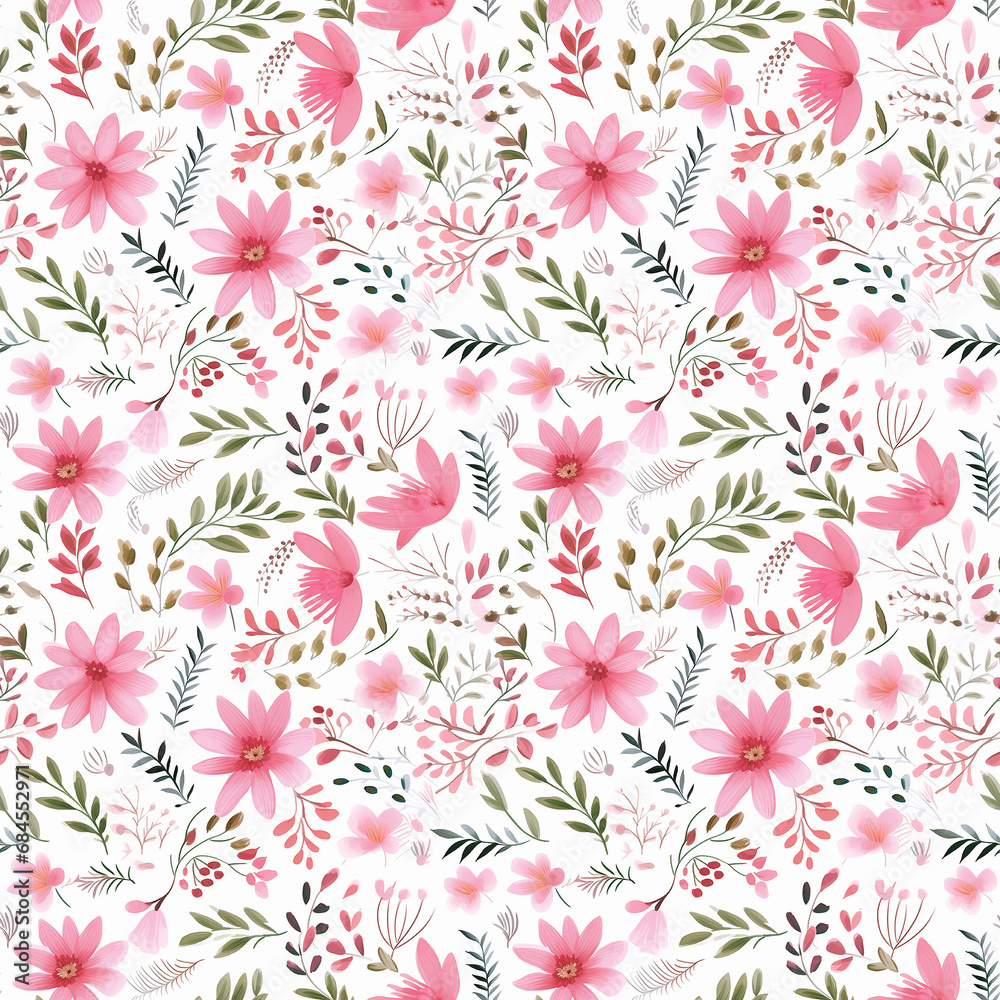 lots of pink flowers and leaves seamless pattern background. lots of pink flowers and leaves seamless pattern background.