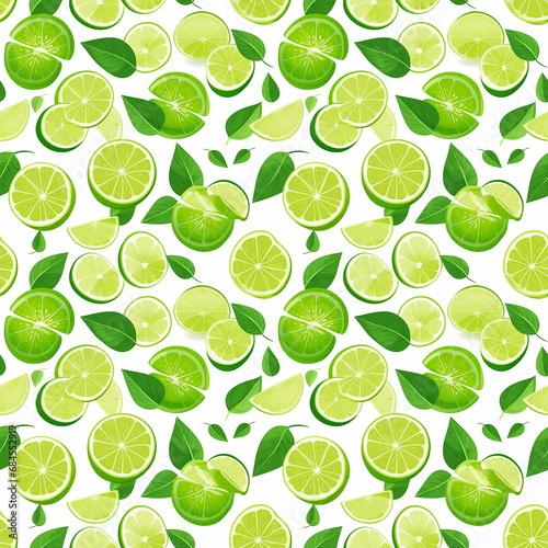 green and white leaves with slices of lime seamless pattern background