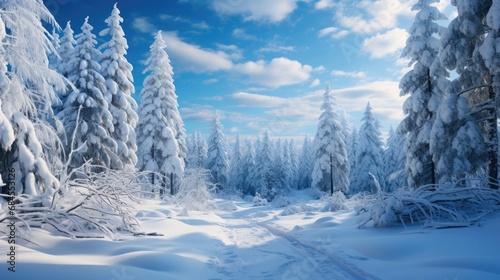 Peaceful Winter Wonderland in Snowy Forest © Creda