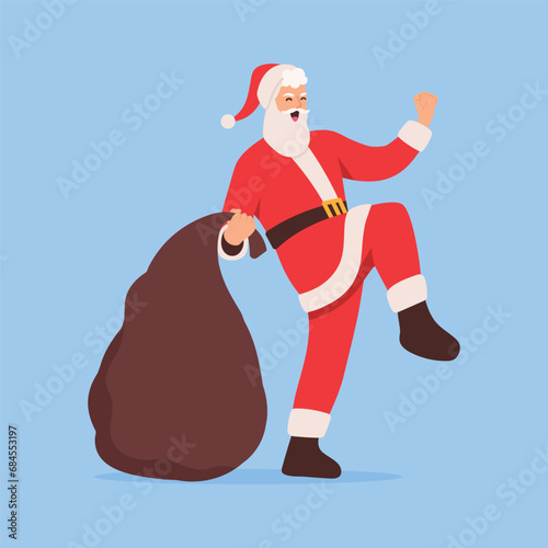 funny santa claus with a bag of gifts