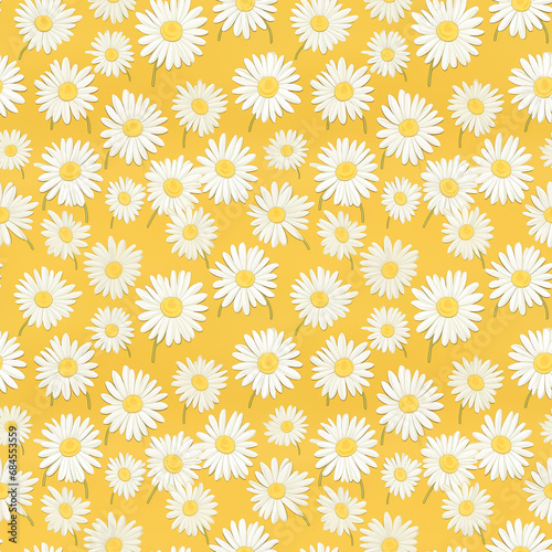 white daisies on a yellow seamless pattern background