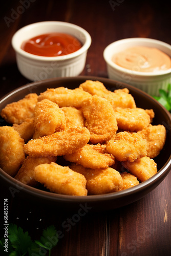 Finger Food Delight: Catfish Nuggets with a Side of Dipping Sauce in a Bowl