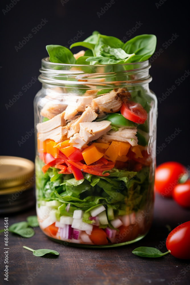 Convenient Meal Prep: Chicken and Veggie Salad Jar for a Nutritious Lunch Anywhere Convenient Meal Prep: Chicken and Veggie Salad Jar for a Nutritious Lunch Anywhere