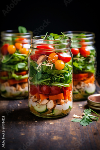 Convenient Meal Prep: Chicken and Veggie Salad Jar for a Nutritious Lunch Anywhere