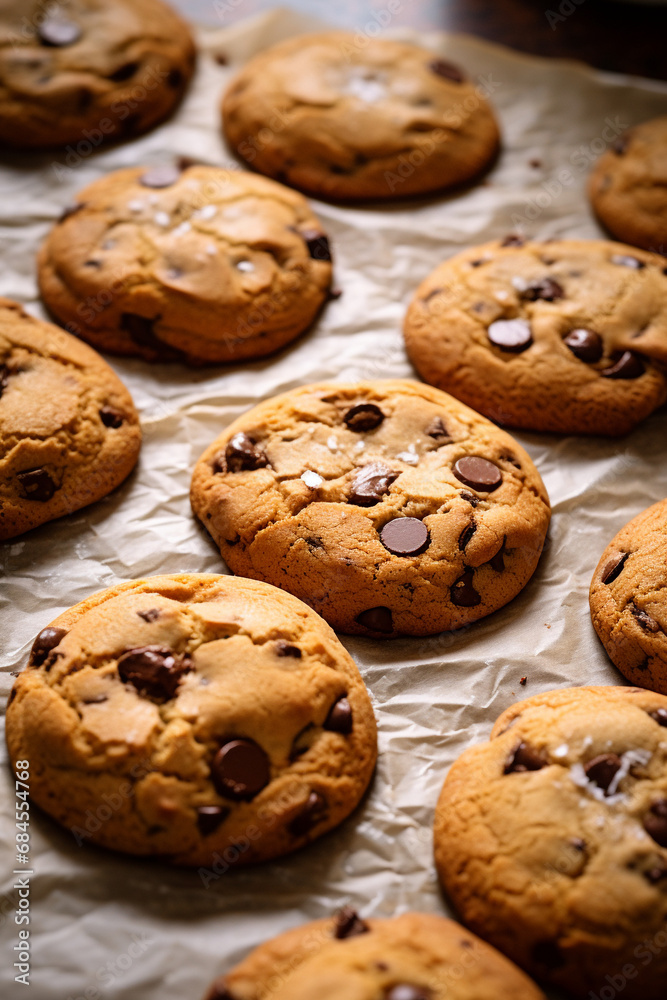 Baking Bliss: Piping Hot Chocolate Chip Cookies on Parchment Paper