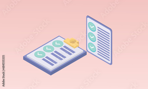 3d minimal clipboard task management todo checklist , efficient work on project plan, 3d report check concept, assignment and exam checklist icon. vector render .on pastel pink background.
