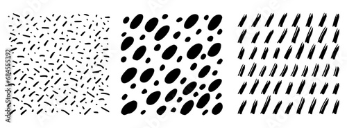 Small dash pattern Dotted lines texture. Black and white vector hatching doodle organic shapes. Short line dashes Brush hand drawn random strokes Fashion simple graphic retro print design Illustration