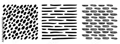 Small dash pattern Dotted lines texture. Black and white vector hatching doodle organic shapes. Short line dashes Brush hand drawn random strokes Fashion simple graphic retro print design Illustration