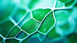 Fantasy plant cells microscopy. Green organic structures. Microlife concept. Generative AI