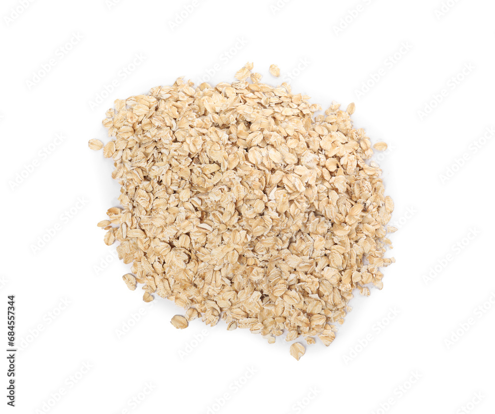 Pile of oatmeal isolated on white, top view