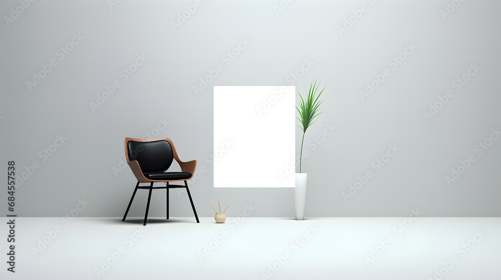 Minimalist Interior Design with Chair, Blank Canvas, and Houseplant