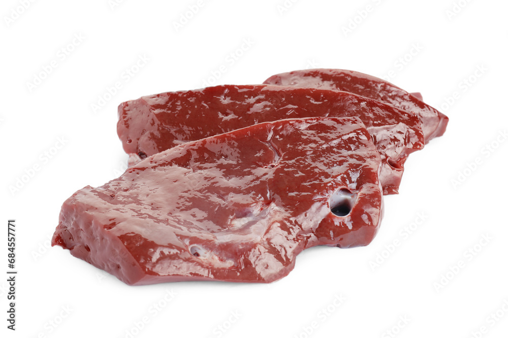 Cut raw beef liver isolated on white Cut raw beef liver isolated on white