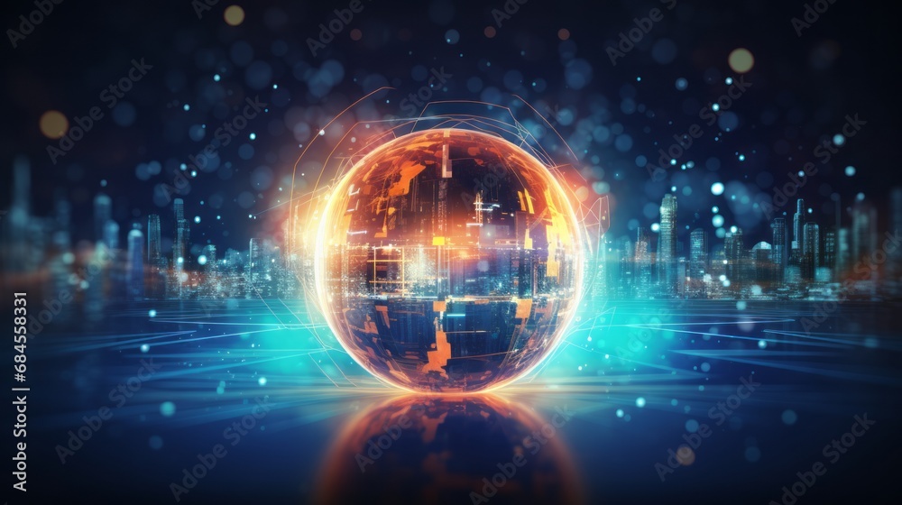 glowing transparent sphere on abstract futuristic digital technology background, illuminating the scene with a sci-fi aesthetic - 3d rendering glowing transparent sphere on abstract futuristic digital technology background, illuminating the scene with a sci-fi aesthetic - 3d rendering