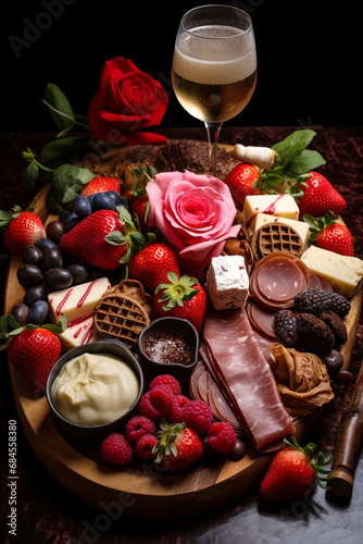 Romantic Treat: Dessert Charcuterie Board Served Alongside Champagne for Valentine's