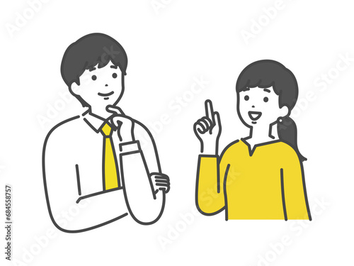 思いついた男女の会社員　Men and women who have an idea.