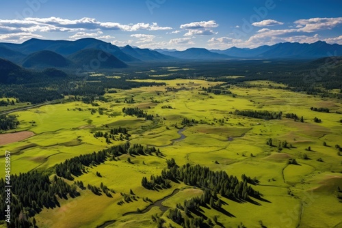 Aerial View of Kalispell Countryside in Montana. Stunning Landscape of America's Famous August Fields photo