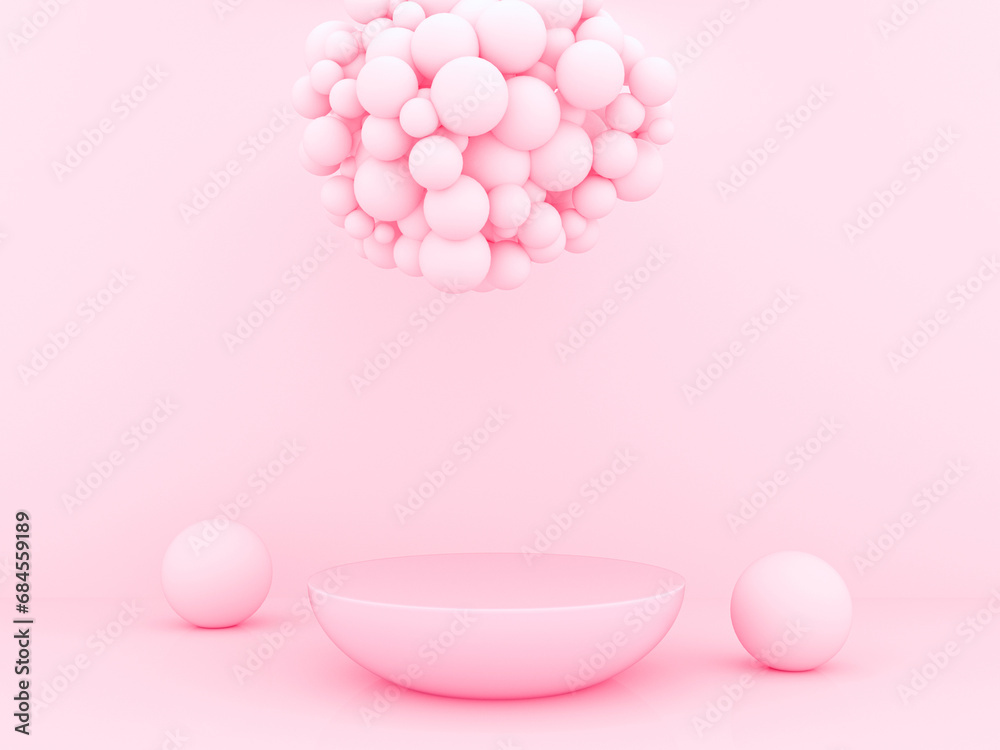 Product display mockup with podium pedestal platform and ballooons. 3D render. Product display mockup with podium pedestal platform and ballooons. 3D render.