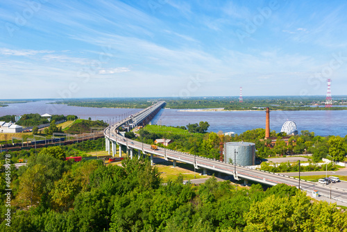 Bridge across the Amur River in Khabarovsk, Russia. Top view