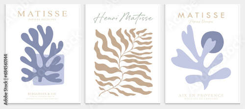 Contains Abstract Art Set in Matisse style, Decorative Modern Art, Vector illustration poster. Collection for trendy floral decoration.