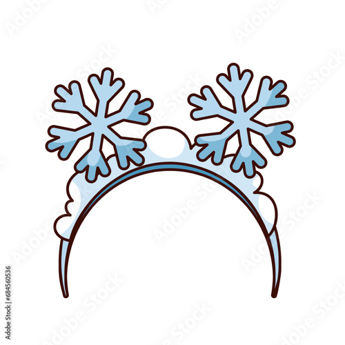 Christmas snowflake headband vector illustration. Cartoon isolated retro funny sticker of blue flakes of snow on cute band for head, photo booth props and winter decoration for Merry Christmas
