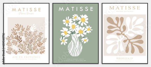 Contains Abstract Art Set in Matisse style, Decorative Modern Art, Vector illustration poster. Collection for trendy floral decoration.