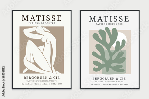 Contains Abstract Art Set in Matisse style, Decorative Modern Art, Vector illustration poster. Collection for trendy floral decoration.