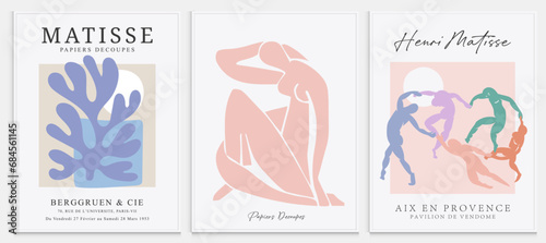 Contains Abstract Art Set in Matisse style, Decorative Modern Art, Vector illustration poster. Collection for trendy floral decoration.