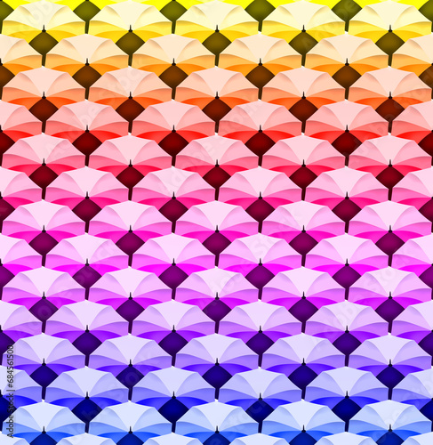 Bunte Regenschirme von oben gesehen als blickdichter Hintergrund im Vintage Stil