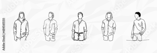 Sommerliche Stilvielfalt: Bundle mit Vektorgrafiken von Lineart-Illustrationen von Männern in Sommeroutfits