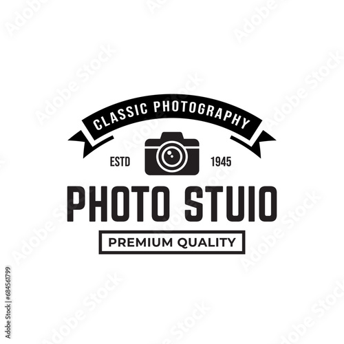 Photo studio logo vintage vector. Hipster and retro style. Perfect for your business design.