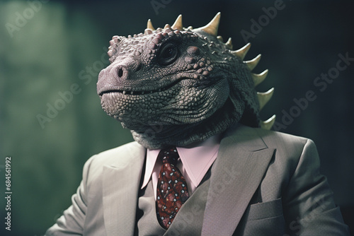 An Ankylosaurus in a suit  symbolizing a business executive skilled in defense strategies and crisis management.