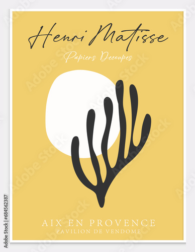 Contains Abstract Art Set in Matisse style, Decorative Modern Art, Vector illustration poster. Collection for trendy floral decoration.