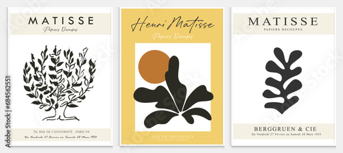 Contains Abstract Art Set in Matisse style, Decorative Modern Art, Vector illustration poster. Collection for trendy floral decoration.