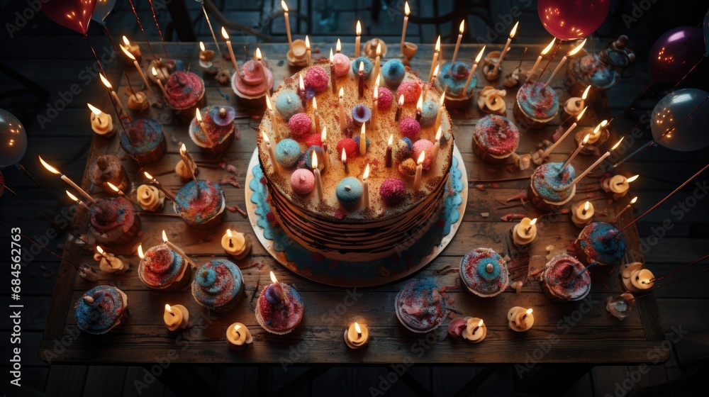 Birthday Cake with Party Decorations