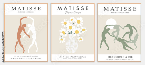 Contains Abstract Art Set in Matisse style, Decorative Modern Art, Vector illustration poster. Collection for trendy floral decoration.