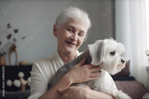 Smiling elderly woman with dog