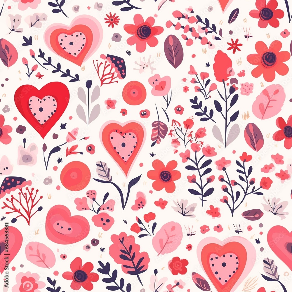 Romantic Hearts and Florals: Valentine's Seamless Pattern Romantic Hearts and Florals: Valentine's Seamless Pattern